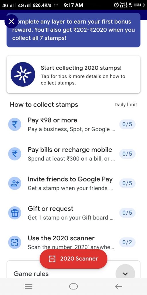 Google Pay Welcome 2020 Offer Tasks