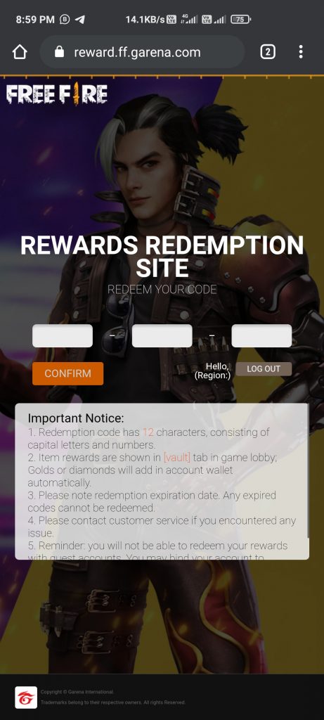 How To Use Free Fire Redeem Code at reward.ff.garena.com