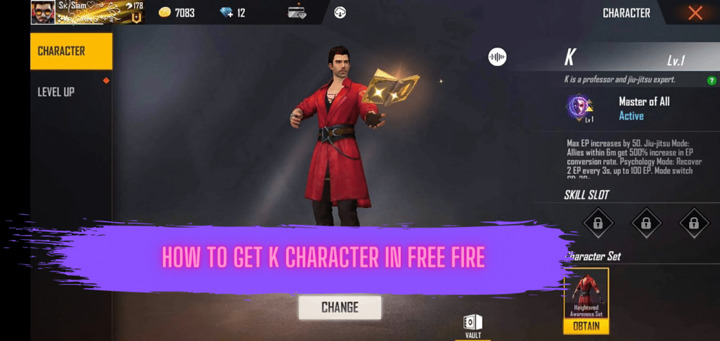 How To Get K Character In Free Fire