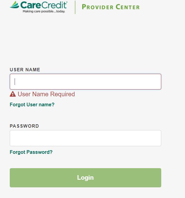 Care Credit Card Provider Login Page