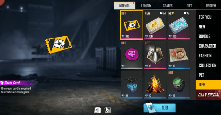 Free Room Card in Free Fire