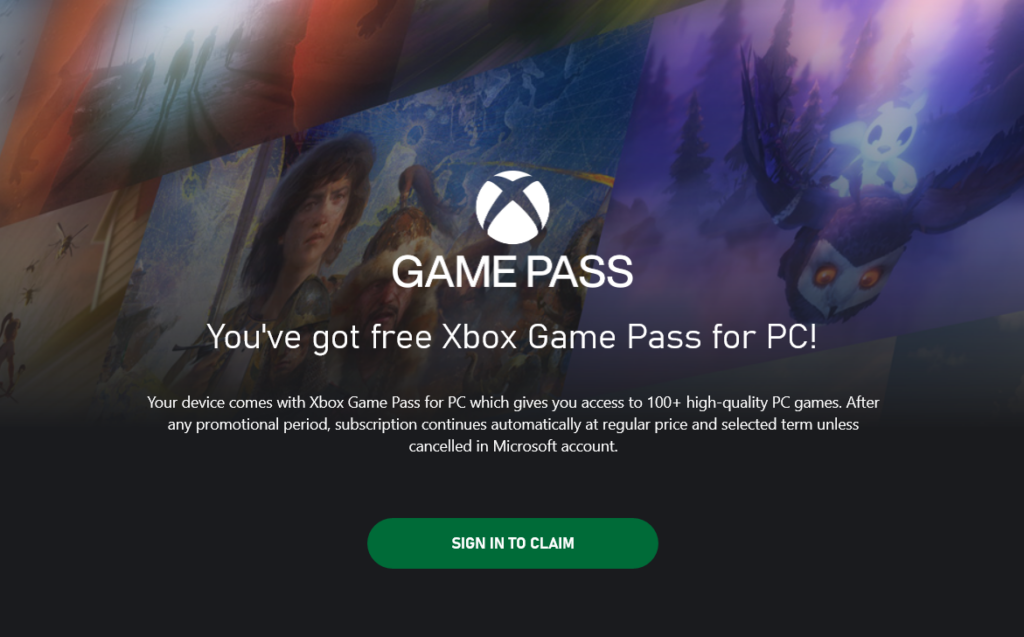 Free Xbox Game Pass For PC
